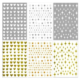 SILPECWEE 6 Sheets Star Nail Stickers Tips Heart Nail Decals 3D Self Adhesive Nail Art Stickers for Women with 1Pc Tweezers