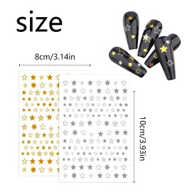 SILPECWEE 6 Sheets Star Nail Stickers Tips Heart Nail Decals 3D Self Adhesive Nail Art Stickers for Women with 1Pc Tweezers