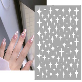 SILPECWEE 6 Sheets Star Nail Stickers Tips Heart Nail Decals 3D Self Adhesive Nail Art Stickers for Women with 1Pc Tweezers