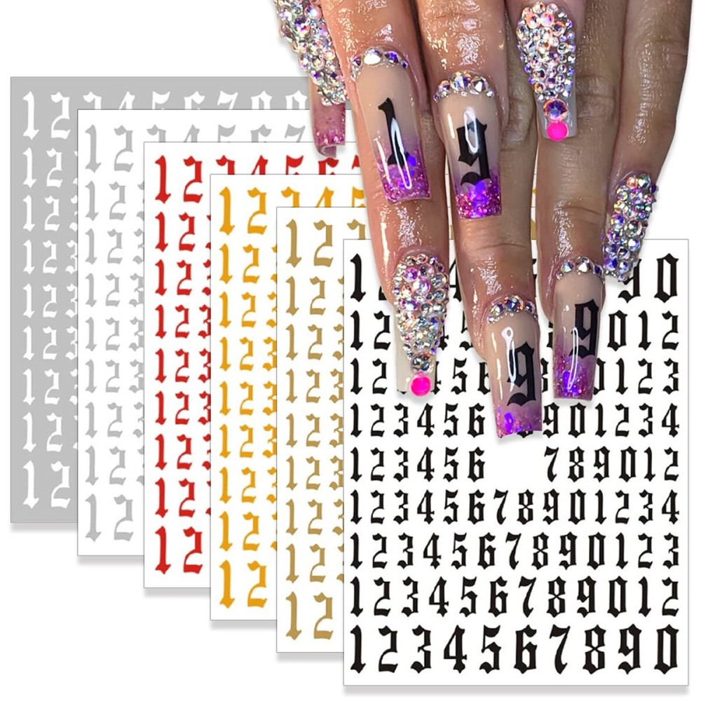 SILPECWEE 9 Sheets Number Nail Stickers Tips 3D Laser Nail Decals Self Adhesive Nail Art Stickers for Women with 1Pc Tweezers SILPECWEE 9 Sheets Number Nail Stickers Tips 3D Laser Nail Decals Self Adhesive Nail Art Stickers for Women with 1Pc Tweezers