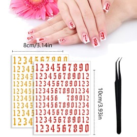 SILPECWEE 9 Sheets Number Nail Stickers Tips 3D Laser Nail Decals Self Adhesive Nail Art Stickers for Women with 1Pc Tweezers SILPECWEE 9 Sheets Number Nail Stickers Tips 3D Laser Nail Decals Self Adhesive Nail Art Stickers for Women with 1Pc Tweezers