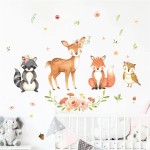 ROFARSO Cute Cartoon Lovely Woodland Animal Wall Sticker for Kid Removable Raccoon Deer Fox Owl Wall Decal DIY Decoration for Nursery Baby Boy Girl Bedroom Playroom Living Room