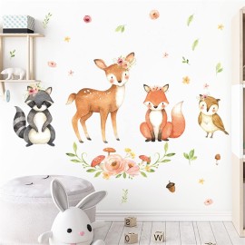 ROFARSO Cute Cartoon Lovely Woodland Animal Wall Sticker for Kid Removable Raccoon Deer Fox Owl Wall Decal DIY Decoration for Nursery Baby Boy Girl Bedroom Playroom Living Room