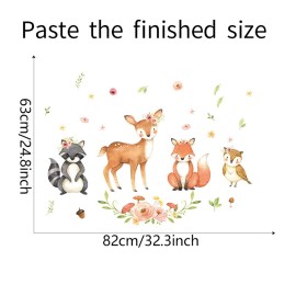 ROFARSO Cute Cartoon Lovely Woodland Animal Wall Sticker for Kid Removable Raccoon Deer Fox Owl Wall Decal DIY Decoration for Nursery Baby Boy Girl Bedroom Playroom Living Room