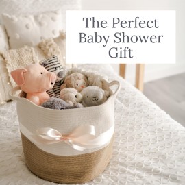 Natemia Large Woven Storage Basket (15 x 15 x 14) - Baby and Toy Organizer, Blanket Basket, Perfect Baby Registry Gift