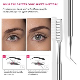 FVION 2 in 1 Eye Lash Lift Tool - Stainless Steel Eyelash Separator Tool for Eyelash Eyebrow Perming Tinting, Metal Lash Lift Rods Tools for Curling Extensions, Precision Lash Comb - Silver FVION 2 in 1 Eye Lash Lift Tool - Stainless Steel Eyelash Separator Tool for Eyelash Eyebrow Perming Tinting, Metal Lash Lift Rods Tools for Curling Extensions, Precision Lash Comb - Silver