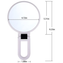 LOTIKO 1x 10x Magnifying Handheld Mirror,Travel Folding Hand Held Mirror,Double Sided Pedestal Magnification and True Image Makeup Mirror, Portable Vanity Cosmetic Mirror for Women White