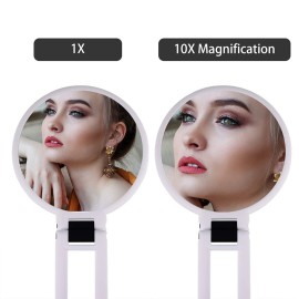 LOTIKO 1x 10x Magnifying Handheld Mirror,Travel Folding Hand Held Mirror,Double Sided Pedestal Magnification and True Image Makeup Mirror, Portable Vanity Cosmetic Mirror for Women White