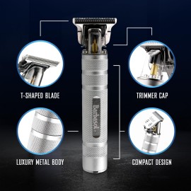 Barbasol Stainless-Steel Rechargeable Zero-Gapped T-Blade Trimmer, Hanging Blade, 3 Guide Combs