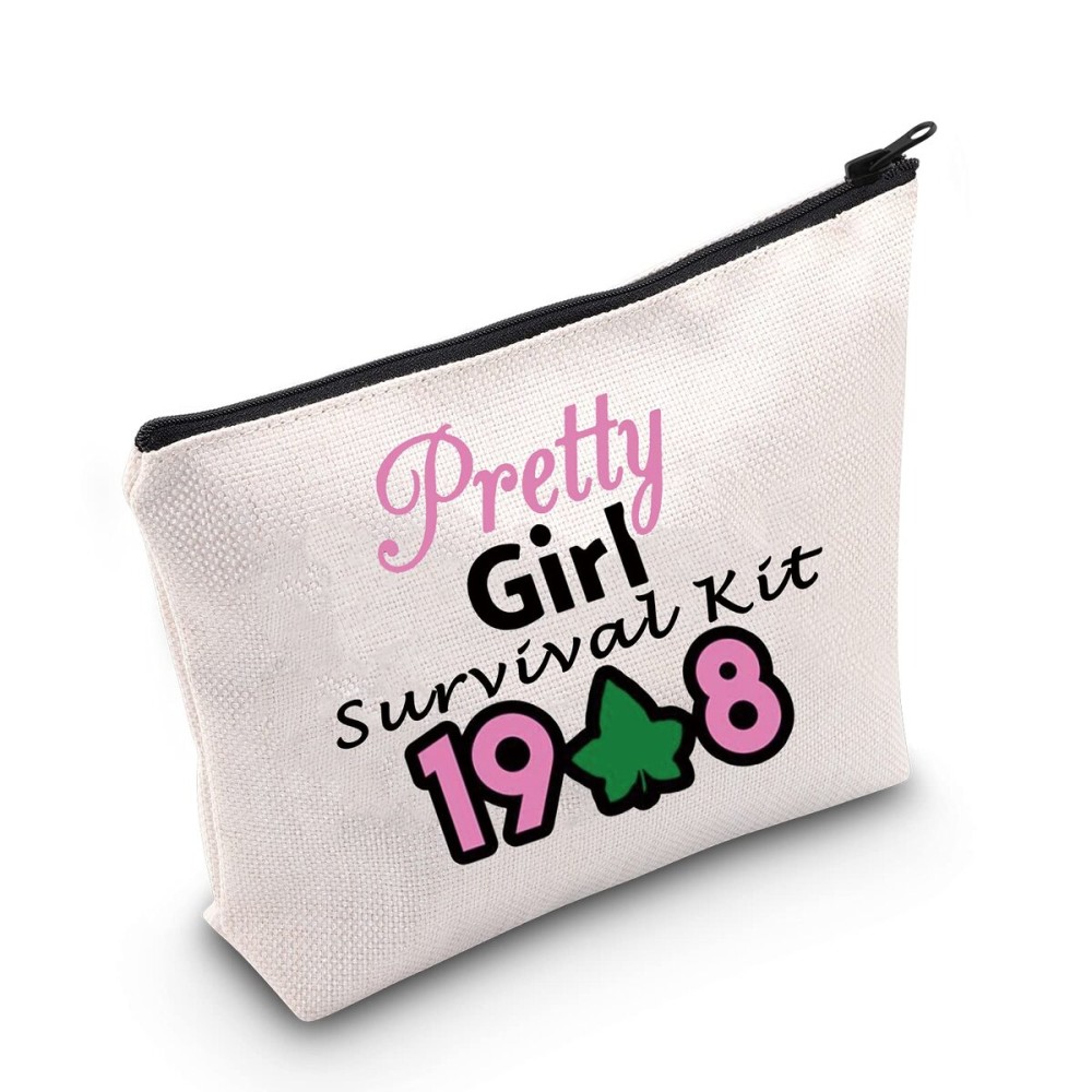 MEIKIUP Sorority Makeup Bag Pink and Green Shoulder Bag Greek Sorority Gift Sorority Paraphernalia Gifts (Pretty bag)