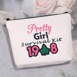 MEIKIUP Sorority Makeup Bag Pink and Green Shoulder Bag Greek Sorority Gift Sorority Paraphernalia Gifts (Pretty bag)