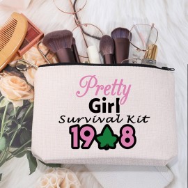 MEIKIUP Sorority Makeup Bag Pink and Green Shoulder Bag Greek Sorority Gift Sorority Paraphernalia Gifts (Pretty bag)