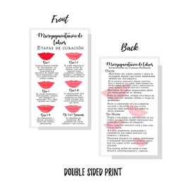 Boutique Marketing LLC Spanish Lip Blush Aftercare Card | Micropigmentacin de Labios | 50 Pack | 2 x 3.5in inches Business Card | White with Red Lips Design, LIP-SB-W-457