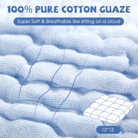 MUKIN Baby Washcloths - Soft Face Cloths for Newborn, Absorbent Bath Wipes, Burp Cloths or Towels, Baby Registry as Shower. Pack of 6-12x12 inches (Blue)