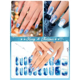 Kalolary Snowflake Gel Nail Strips, Winter Full Wraps Stickers, White Christmas Tree Real Gel Nail Polish Wraps New Year Nail Art Design for Women Girl