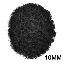CURVE HAIR Afro Curl Mens Toupee Full Poly Skin Skin PU Injection Human Hair Replacement Systems African American THIN SKIN Man Weave Hair Unit 8X10inch (8X10, 1Jet Black-10mm Wave Curl)