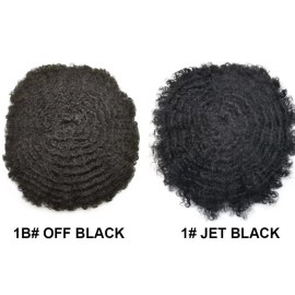 CURVE HAIR Afro Curl Mens Toupee Full Poly Skin Skin PU Injection Human Hair Replacement Systems African American THIN SKIN Man Weave Hair Unit 8X10inch (8X10, 1Jet Black-10mm Wave Curl)