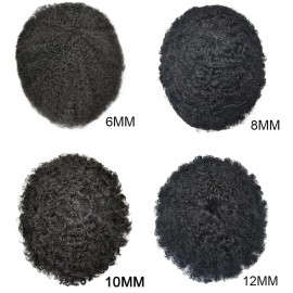 CURVE HAIR Afro Curl Mens Toupee Full Poly Skin Skin PU Injection Human Hair Replacement Systems African American THIN SKIN Man Weave Hair Unit 8X10inch (8X10, 1Jet Black-10mm Wave Curl)