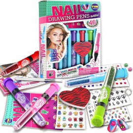 Craft Nail Pens Kit for Kids Ages 7-12, FunKidz Nail Set with Nail Polish Glitter Sticker Temporary Makeup Nails Kit for Girl Teens Party Activities Gifts