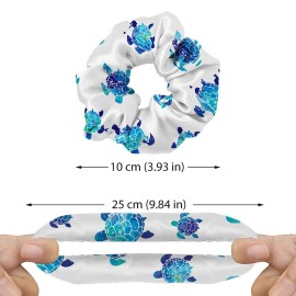WIRESTER 4 Pcs Satin Hair Scrunchies, Silk Hair Ties, Soft Elastic Hair Bands Ponytail Holder, Silky Curly Hair Accessories for Women Girls - Ocean Fish Turtles