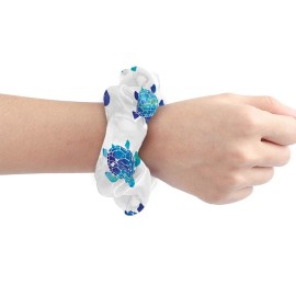 WIRESTER 4 Pcs Satin Hair Scrunchies, Silk Hair Ties, Soft Elastic Hair Bands Ponytail Holder, Silky Curly Hair Accessories for Women Girls - Ocean Fish Turtles
