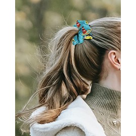 WIRESTER 4 Pcs Satin Hair Scrunchies, Silk Hair Ties, Soft Elastic Hair Bands Ponytail Holder, Silky Curly Hair Accessories for Women Girls - Ocean Fish Turtles