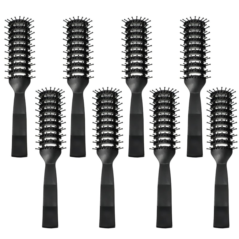 8 Pcs Curved Vented Hair Brush Set Bulk Vent Brushes Anti Static Detangling Brush with Ball Tipped Bristles and Lightweight Grip Control for Wet Short Curly Straight Hair Blow Drying Quickly, Black