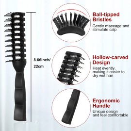 8 Pcs Curved Vented Hair Brush Set Bulk Vent Brushes Anti Static Detangling Brush with Ball Tipped Bristles and Lightweight Grip Control for Wet Short Curly Straight Hair Blow Drying Quickly, Black