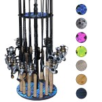 Rush Creek Creations | Round Spinning Fishing Rod Holder for 16 Freshwater Fishing Poles, Fishing Gear, and Fishing Accessories | Fishing Rod Rack with 16 Fishing Rod Clips for Garage Organization