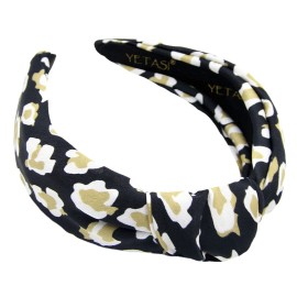 YETASI Satin Leopard Headbands for Women are Classy. Chic Cheetah Fashion Headband Designer Beige, Black Knotted Headband for Women