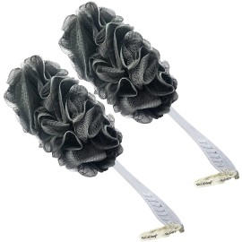 2PACK Charcoal Fiber Exfoliating Loofah luffa loofa Bath Back Brush On a Stick - Long Handle with Radian is Ergonomic for Men and Women - Shower Sponge Body Back Scrubber