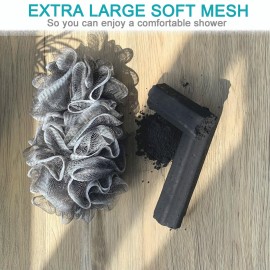 2PACK Charcoal Fiber Exfoliating Loofah luffa loofa Bath Back Brush On a Stick - Long Handle with Radian is Ergonomic for Men and Women - Shower Sponge Body Back Scrubber