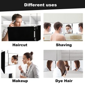 LUCKYEFIRE 3 Way Mirror for Self Hair Cutting with Adjustable Height Brackets,Hangable for Hair Cutting,Shaving and Makeup