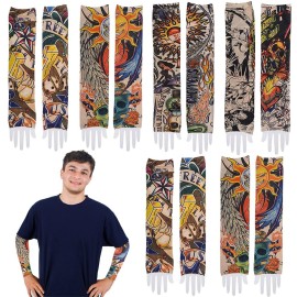 ArtCreativity Vintage Print Tattoo Sleeves, 12 Pairs, Fake Tattoos for Kids and Adults, Temporary Tattoo Arm Sleeves Made of Soft Fabric, Rockstar Halloween Costume Accessories for Boys and Girls