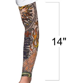 ArtCreativity Vintage Print Tattoo Sleeves, 12 Pairs, Fake Tattoos for Kids and Adults, Temporary Tattoo Arm Sleeves Made of Soft Fabric, Rockstar Halloween Costume Accessories for Boys and Girls