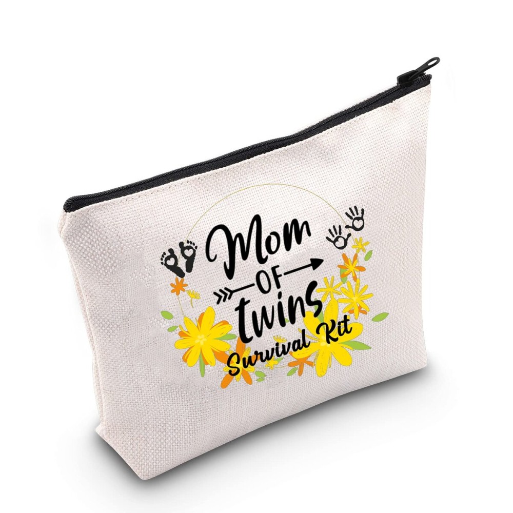 MEIKIUP Twins Mama Gifts Mom Of Twins Makeup Bag Mommy To Be Gifts New Mom Travel Zipper Mom of Twins Sur vival Kit(Mom of Twins bag)