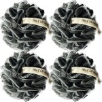 4 Pack XL 75G  Charcoal Exfoliating Home Spa Loofah Shower Sponge Pouf Mesh Brush - Bath Spa Puff Scrubber Ball - Face Body Poof - Rich Foams Bubble