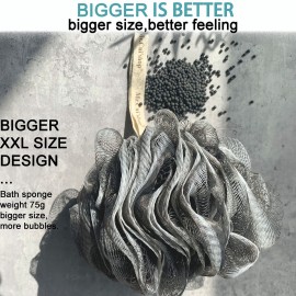 4 Pack XL 75G  Charcoal Exfoliating Home Spa Loofah Shower Sponge Pouf Mesh Brush - Bath Spa Puff Scrubber Ball - Face Body Poof - Rich Foams Bubble
