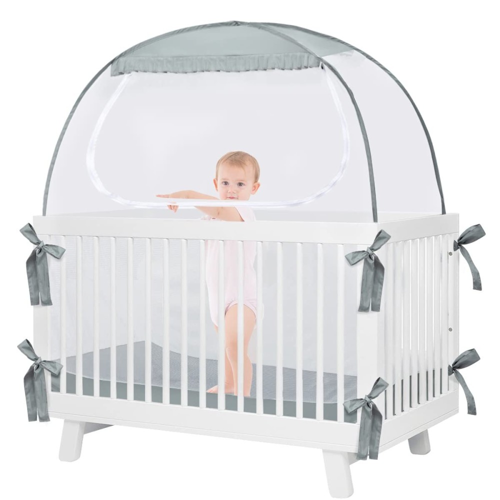 L RUNNZER Baby Crib Tent, Pop Up Crib Canopy to Keep Baby from Climbing Out, Safety Crib Net Mosquitoes Net with See-Through Mesh, Fits Most Standard Cribs