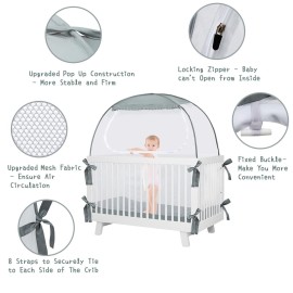 L RUNNZER Baby Crib Tent, Pop Up Crib Canopy to Keep Baby from Climbing Out, Safety Crib Net Mosquitoes Net with See-Through Mesh, Fits Most Standard Cribs