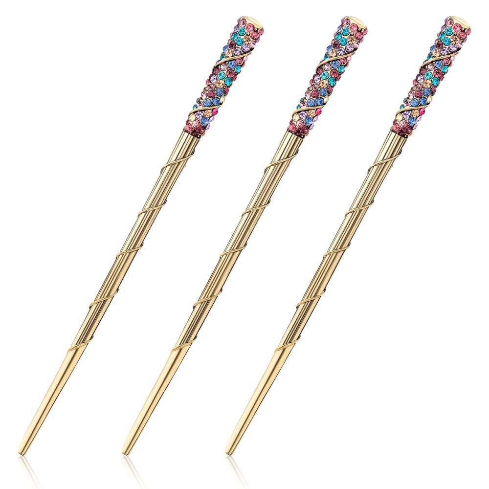 PAGOW Hair Sticks, 3pcs Rhinestone Crystal Hairpin, Traditional Chinese Hair Accessory for Long Hair, Wedding Hair Accessory Jewelry (Colorful) PAGOW Hair Sticks, 3pcs Rhinestone Crystal Hairpin, Traditional Chinese Hair Accessory for Long Hair, Wedding Hair Accessory Jewelry (Colorful)