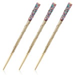 PAGOW Hair Sticks, 3pcs Rhinestone Crystal Hairpin, Traditional Chinese Hair Accessory for Long Hair, Wedding Hair Accessory Jewelry (Colorful)