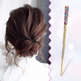 PAGOW Hair Sticks, 3pcs Rhinestone Crystal Hairpin, Traditional Chinese Hair Accessory for Long Hair, Wedding Hair Accessory Jewelry (Colorful) PAGOW Hair Sticks, 3pcs Rhinestone Crystal Hairpin, Traditional Chinese Hair Accessory for Long Hair, Wedding Hair Accessory Jewelry (Colorful)