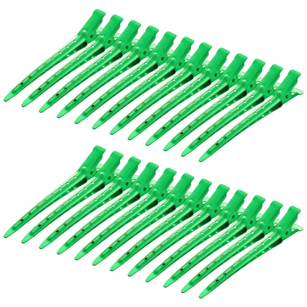 24 Packs Duck Bill Clips, Bantoye 3.35 Inches Rustproof Metal Alligator Curl Clips with Holes for Hair Styling, Hair Coloring, Green