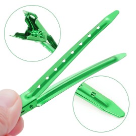 24 Packs Duck Bill Clips, Bantoye 3.35 Inches Rustproof Metal Alligator Curl Clips with Holes for Hair Styling, Hair Coloring, Green