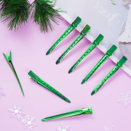 24 Packs Duck Bill Clips, Bantoye 3.35 Inches Rustproof Metal Alligator Curl Clips with Holes for Hair Styling, Hair Coloring, Green