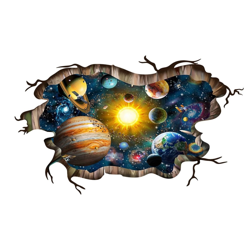 3D Broken Cosmic Galaxy Wall Decals, Magic Milky Way Outer Space Planet Wall Stickers, Creative Stars and Solar System Wallpaper for Kids Boys Floor Ceiling Living Room Bedroom Home Decor