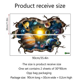 3D Broken Cosmic Galaxy Wall Decals, Magic Milky Way Outer Space Planet Wall Stickers, Creative Stars and Solar System Wallpaper for Kids Boys Floor Ceiling Living Room Bedroom Home Decor