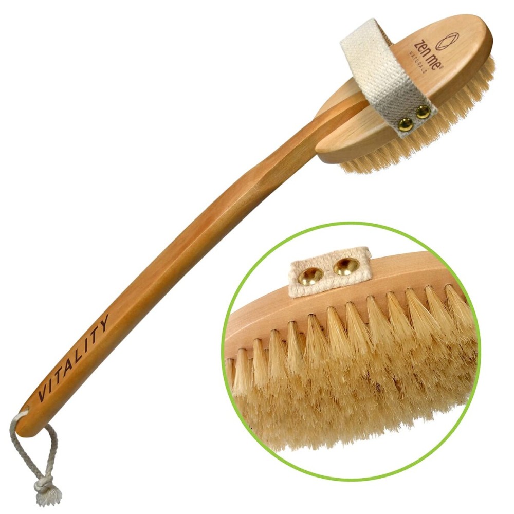 Premium Vegan Dry Brush by Zen Me, Exfoliate with Firm Cactus Bristles for Cellulite and Lymphatic, Body Scrub Brush for Vegan Skincare, with Detox eBook Gift