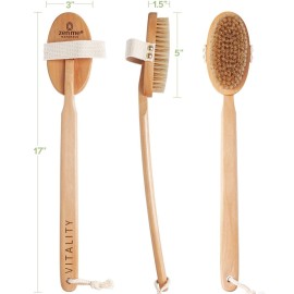 Premium Vegan Dry Brush by Zen Me, Exfoliate with Firm Cactus Bristles for Cellulite and Lymphatic, Body Scrub Brush for Vegan Skincare, with Detox eBook Gift